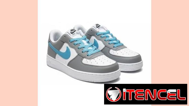 TENIS NIKE AIR FORCE  GRIS CON BLANCO Y AZUL