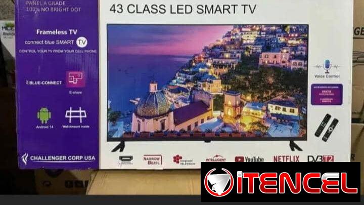 Smart TV 43 pulgadas Challenger FULL HD Android 14 Incluye base para la pared, y 2 mandos $235 USD Transporte Adicional