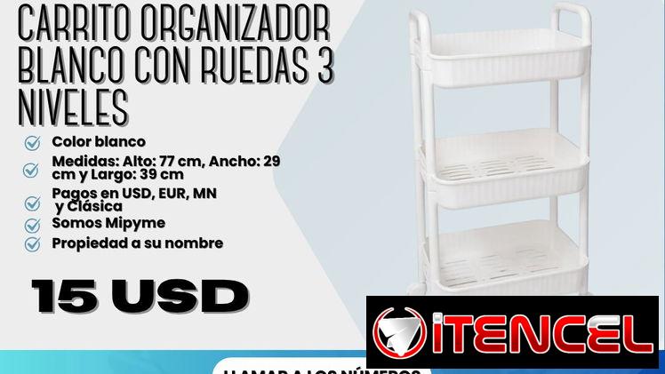 ✨ CARRITO ORGANIZADOR BLANCO CON RUEDAS 3 NIVELES✨ 💲 PRECIO: 15 USD