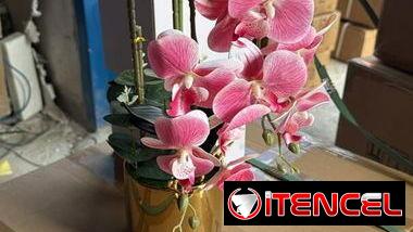 Macetas con flores artificiales