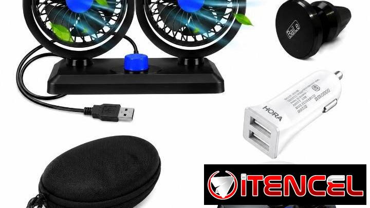 Cargador coche+ soporte móvil+mini ventilador+ Estuche protector