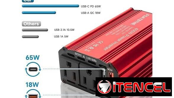 ⚡ Inversor 12V a 110V FSATBTNE 65W Para Carro | Carga Laptop, Teléfono y Más | Compacto y Seguro ⚡ Envío + Garantía