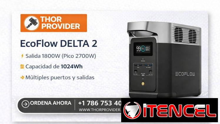 EcoFlow DELTA 2 con 1024Wh, 1800W – Pico 2700W, Batería LiFePO Expandible hasta 3kWh Estación de Energía Portátil