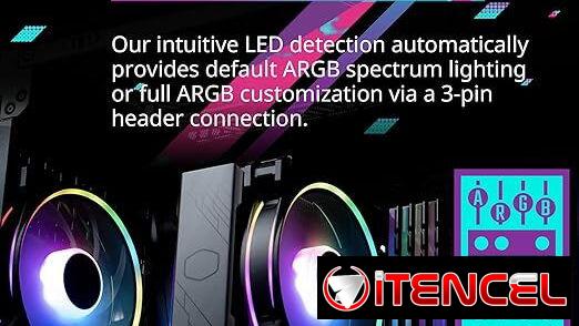 Enfriador de aire negro para CPU, ventilador PWM de 120 Halo², ARGB de doble bucle