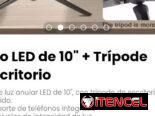 Aro LED de 10″ + Trípode escritorio. Soporte de teléfonos integrado