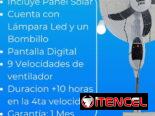 Ventilador Recargable de Pedestal JMD con Panel Solar. Batería de Litio. Duración de + 10 horas en velocidades medias.