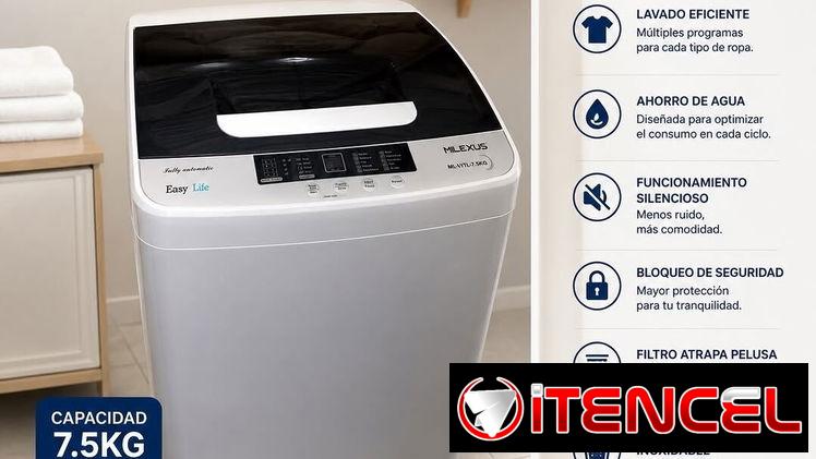 *Lavadora Automática Milexus de 7.5 kg*  *Entrada solo de agua fría* *NO* es Inverter – Precio 215 USD  – Garantía 1 mes