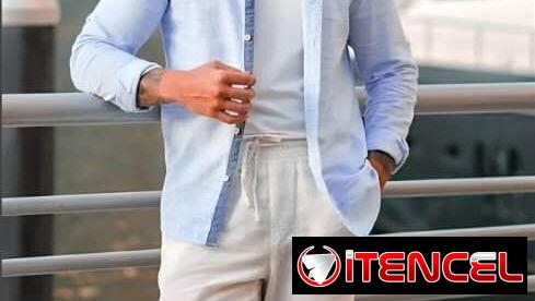 Camisas azul de lino mangas cortas y largas , camisa blanca,  pantalón blanco