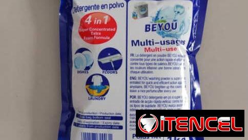 Pacas de jabas y detergente en polvo