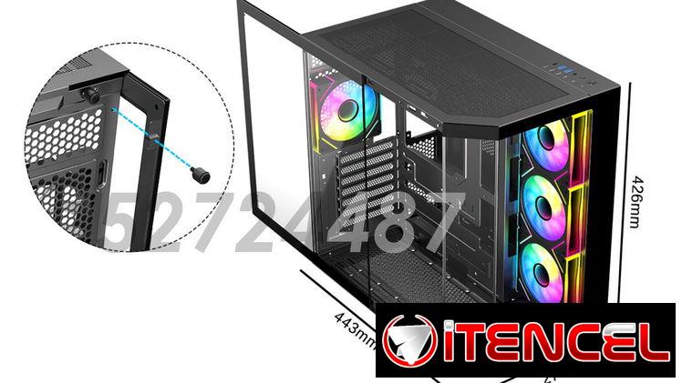 ✅✅52724487 – Chasis Gaming Semi panorámico DIYPC ARGB-N3-BK + 4 fanes ARGB 120mm✅✅