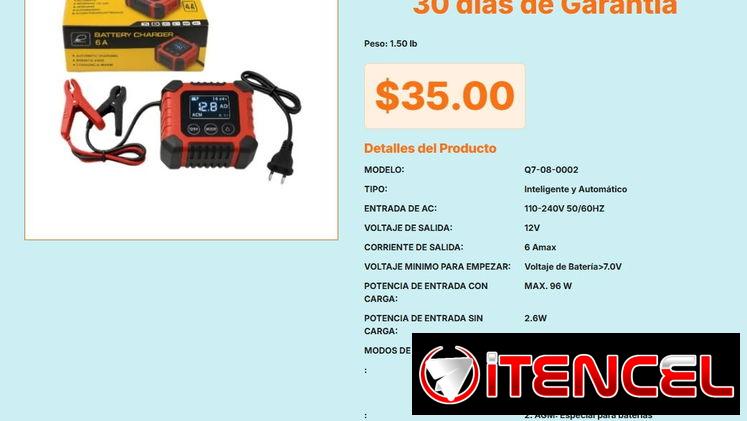 Cargador de Batería 12V 6A Modo AGM Especial Q7, Cargador 12V 6A Q7 Potencia Sin Carga 2.6W VPT#-0494