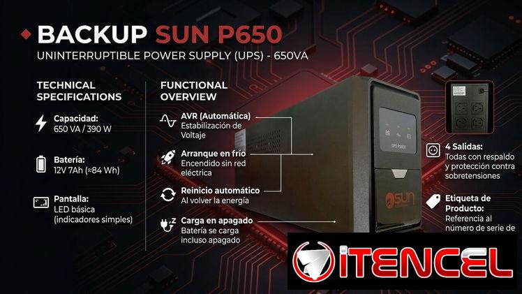🔋 ENERGÍA Y CARGA  🔵 Backup 650va Sun Tecnologies  — 💲100 USD