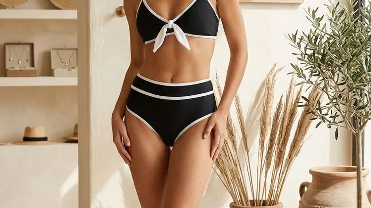 Bikini de Talle Alto “Contrast Elegance” – Negro y Blanco M