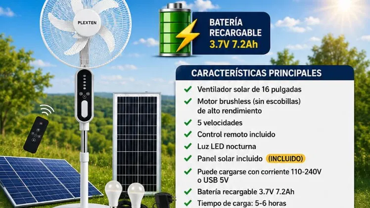 Ventilador recargable con panel +bombillos recargable