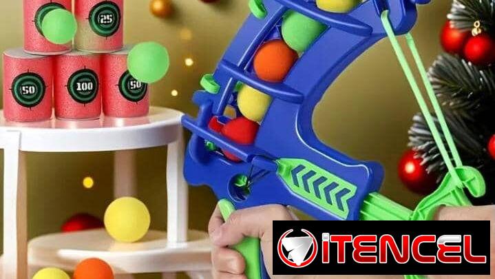 Lanzador de Disparo + Bolas, Arco y Flecha con Combo de Bolas, Juguete Familiar para Niños de Interior/Exterior
