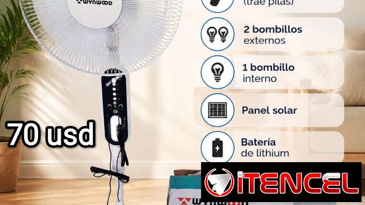 Ventilador Recargable de Pedestal Winwood con panel solar en 70 usd