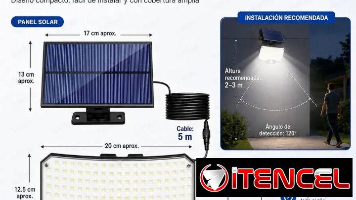 Lámpara solar de pared exterior, 234 led, 200W, con control remoto y 3 modos de trabajo. Sensor de movimiento. 8000K luz