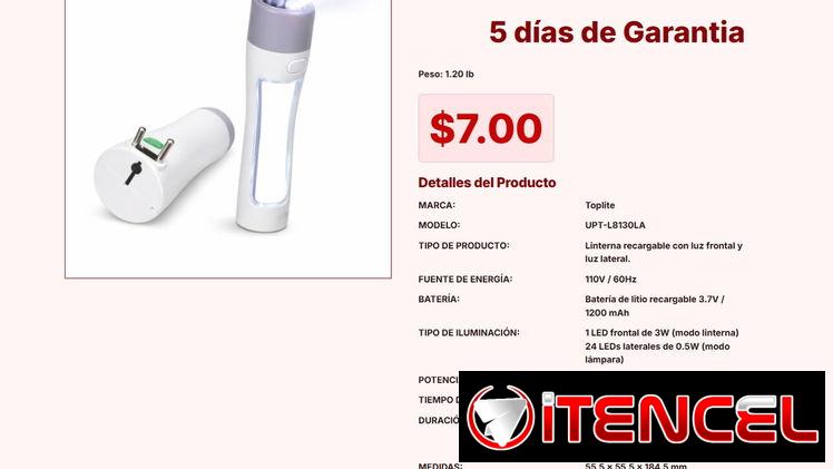 5 días de Garantia, LINTERNA LED RECARGABLE FRONTAL Y LATERAL VPT#-0185