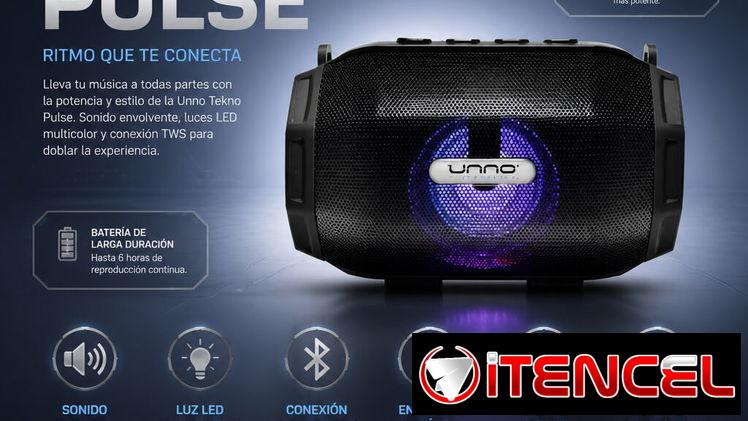 Bocina Unno Tekno Pulse TWS Bluetooth 5.0 5W LED Multicolor FM USB SD Aux Doble Enlace Estéreo Portátil/ 20