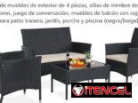 Juegos de terraza/Juego de rattan para exterior sofá de dos plazas y dos butacas con mesa de centro comuníca con Pedro
