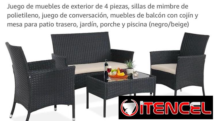 Juegos de terraza/Juego de rattan para exterior sofá de dos plazas y dos butacas con mesa de centro comuníca con Pedro