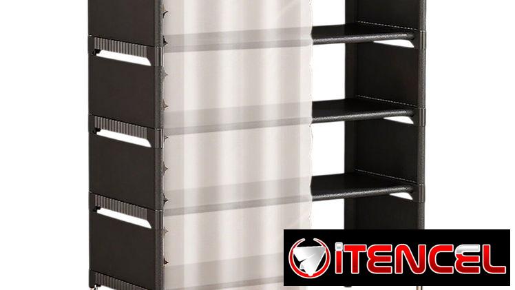 Zapateras de 5 niveles con cortina, negro y blanco