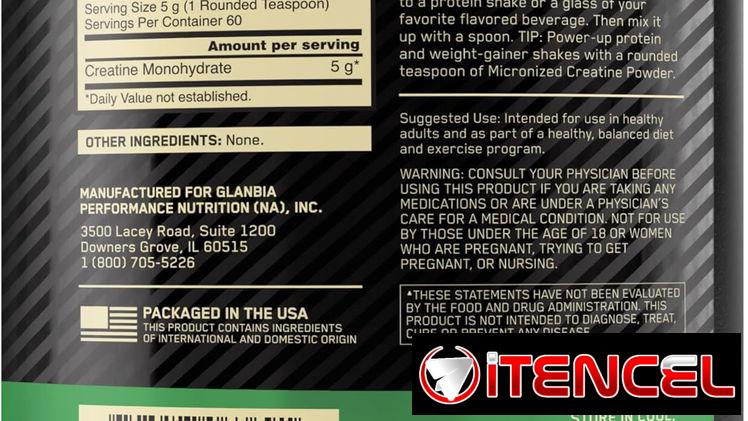 ✔️Optimum Nutrition Creatina Micronizada Monohidrato en polvo,60 porciones