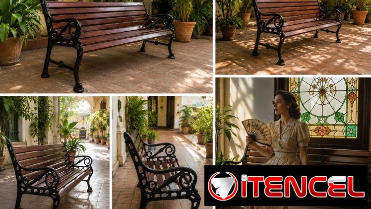 Banco de hierro fundido y madera caoba años 20s, 150cm de largo