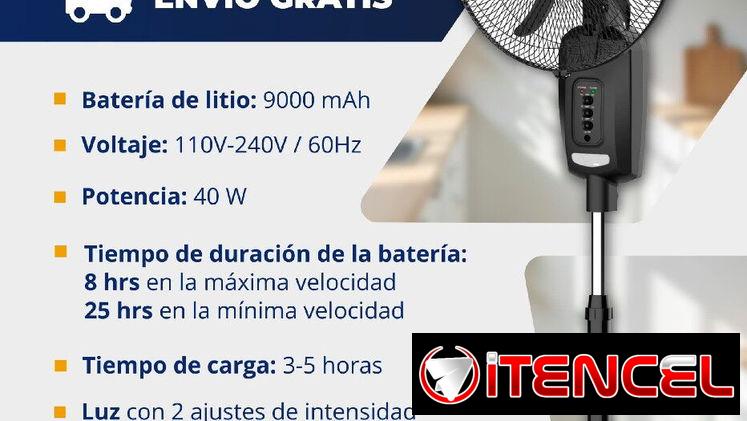 Ventilador Recargable 16″ 8 horas en máxima velocidad y Garantía de 6 meses