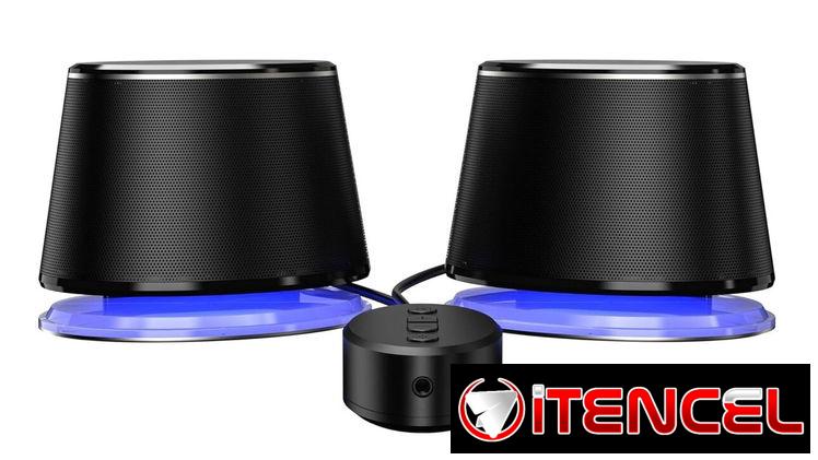 🔊 Bocinas Amazon Basics Bluetooth y USB con Luz Azul Para PC o Laptop Envío Disponible* + Garantía**