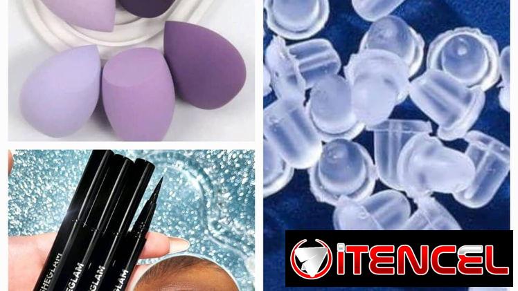Oferta combo🎁 :1 esponja maquillaje, 1 delineador negro de plumón permanente, 10 pares tuerquitas siliconas