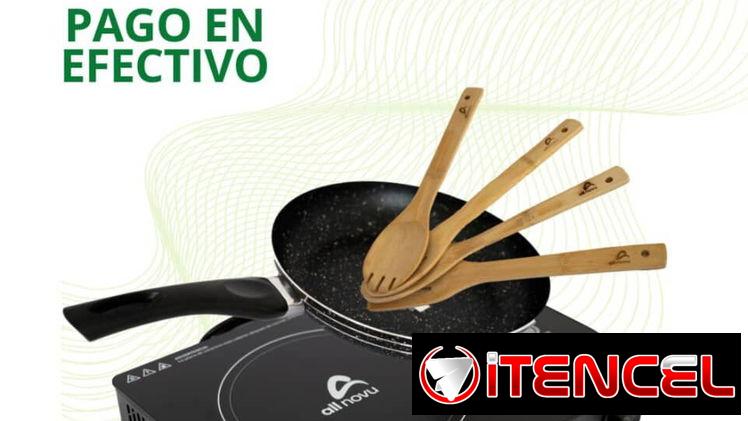 Cocinas de inducción y cocinas infrarrojas con sarten y paletas de madera incluidas en el precio y cocinas regulables