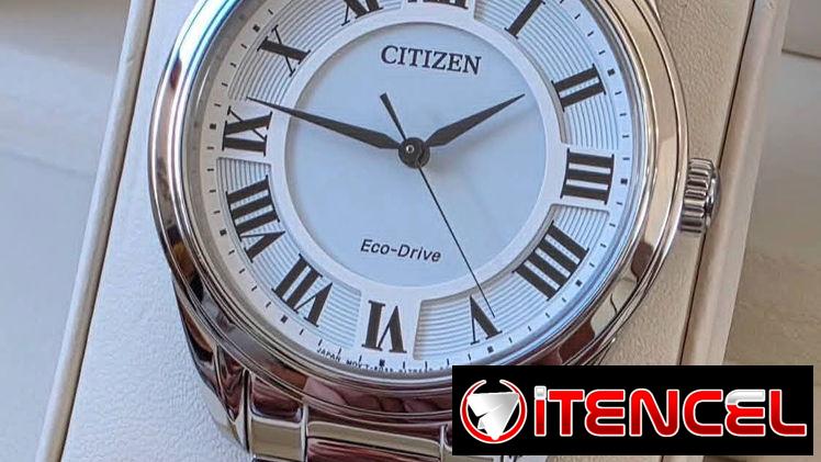 EM0970-53A citizen eco drive mujer classic arezzo cristal de zafiro y esfera blanco en contraste con números romanos