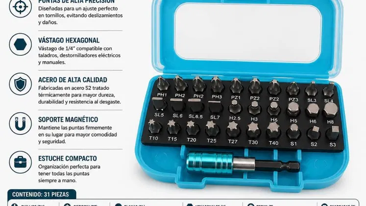 Puntas destornilladoras con vástago hexagonales 31 piezas