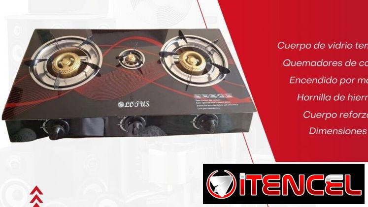 Cosina de gas Cuerpo de vidrio templado Quemadores de cobre Encendido por magneto Eficiencia en el consumo de gas Dimens