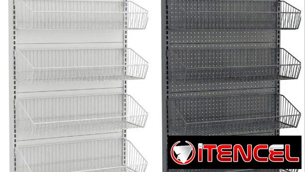 Estante con cestas metálicas (Gris o Blanco) Panel trasero perforado
