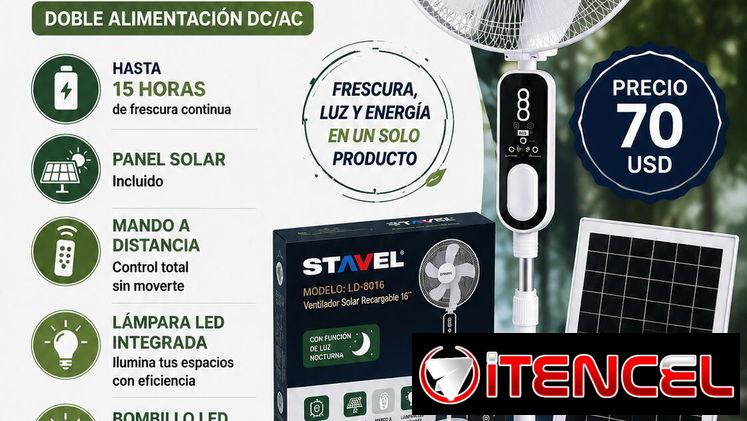 Ventilador Solar Recargable STAVEL (Modelo LD-8016) La solución definitiva para mantenerte fresco,