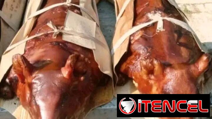 Cerdo asado grande para 100 personas