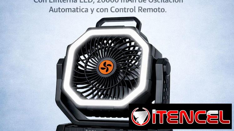 Ventilador Recargable F6 20000 mAh Con Linterna LED, 20000 mAh de Oscilación Automática con Batería con Control Remoto/