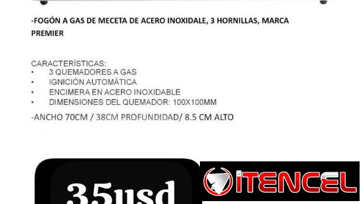 Cocina de gas para meseta acero inoxidable