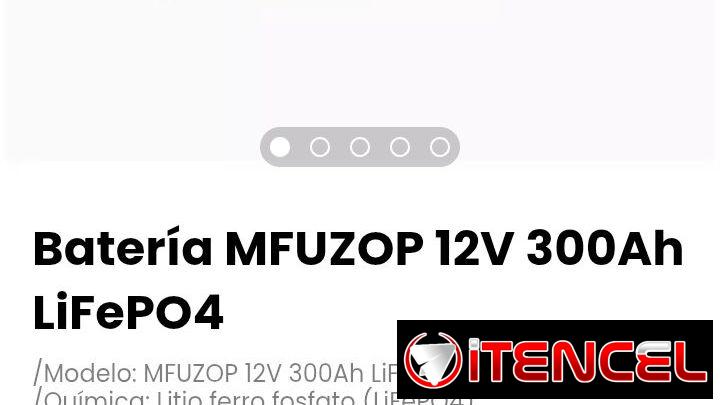 Batería MFUZOP 12V 300Ah LiFePO4. Química: Litio ferro fosfato (LiFePO4)