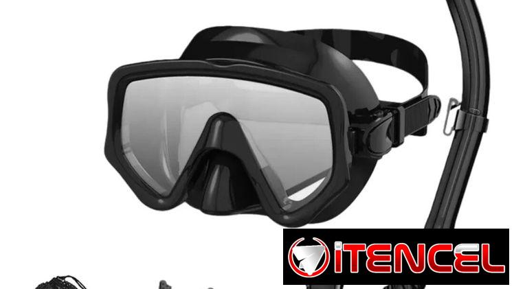 Set de buceo con máscara con cristal polarizado y snorkel.