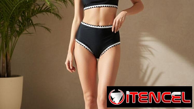 Bikini de Dos Piezas con Ribete Festoneado – Elegancia en Contraste Talla S