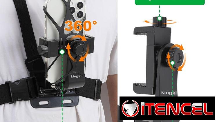 – Soporte para teléfono en el pecho con correa de arnés para Iphone y Android.