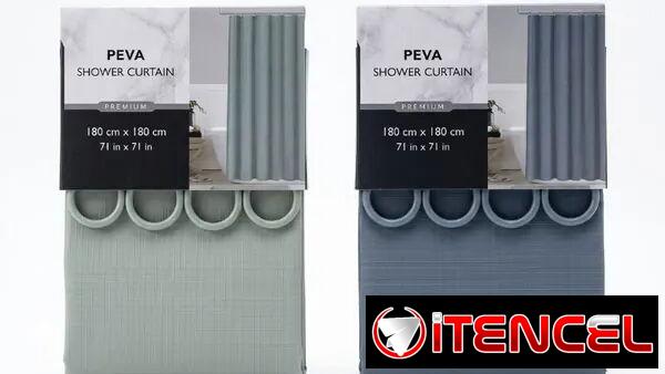 Cortina de Baño Impermeable PEVA Premium – Ningbo Home-Tex – Serie Solid Soft (Verde Menta / Gris Azulado)