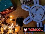 Ventilador lámpara de techo 2 en 1, girnalda solar, imanes portanotas , lámpara recargable solar para césped