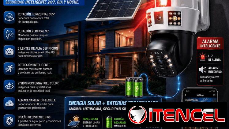 Cámara de seguridad solar 3 lentes