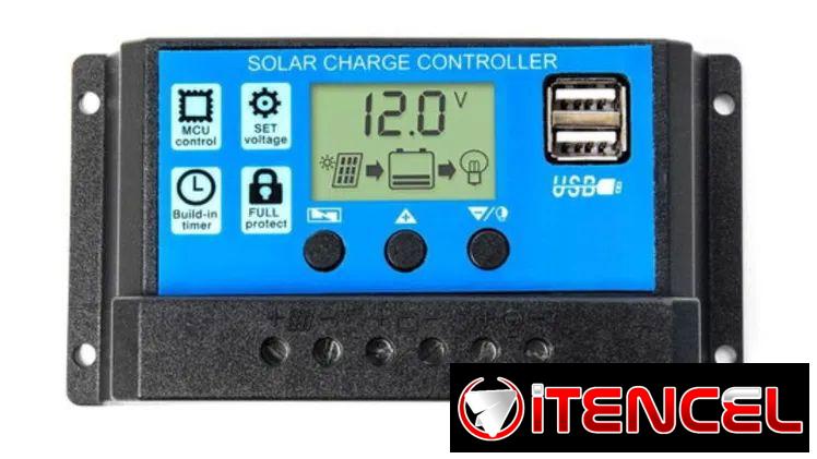 Controlador de carga solar de 30 A, regulador de panel solar de 12 V/24 V con pantalla LCD ajustable, PWM