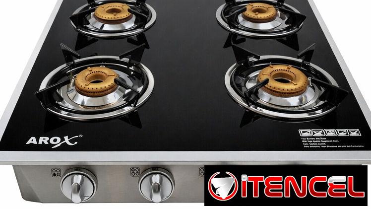 Cocina de gas de meseta con encendido electrónico de 4 hornillas.