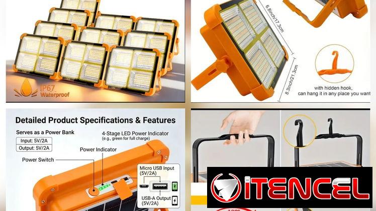 Luz de trabajo LED solar mejorada con gancho magnético